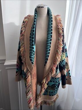 Alanui Fringed Open-Front Geometric Knit Cardigan